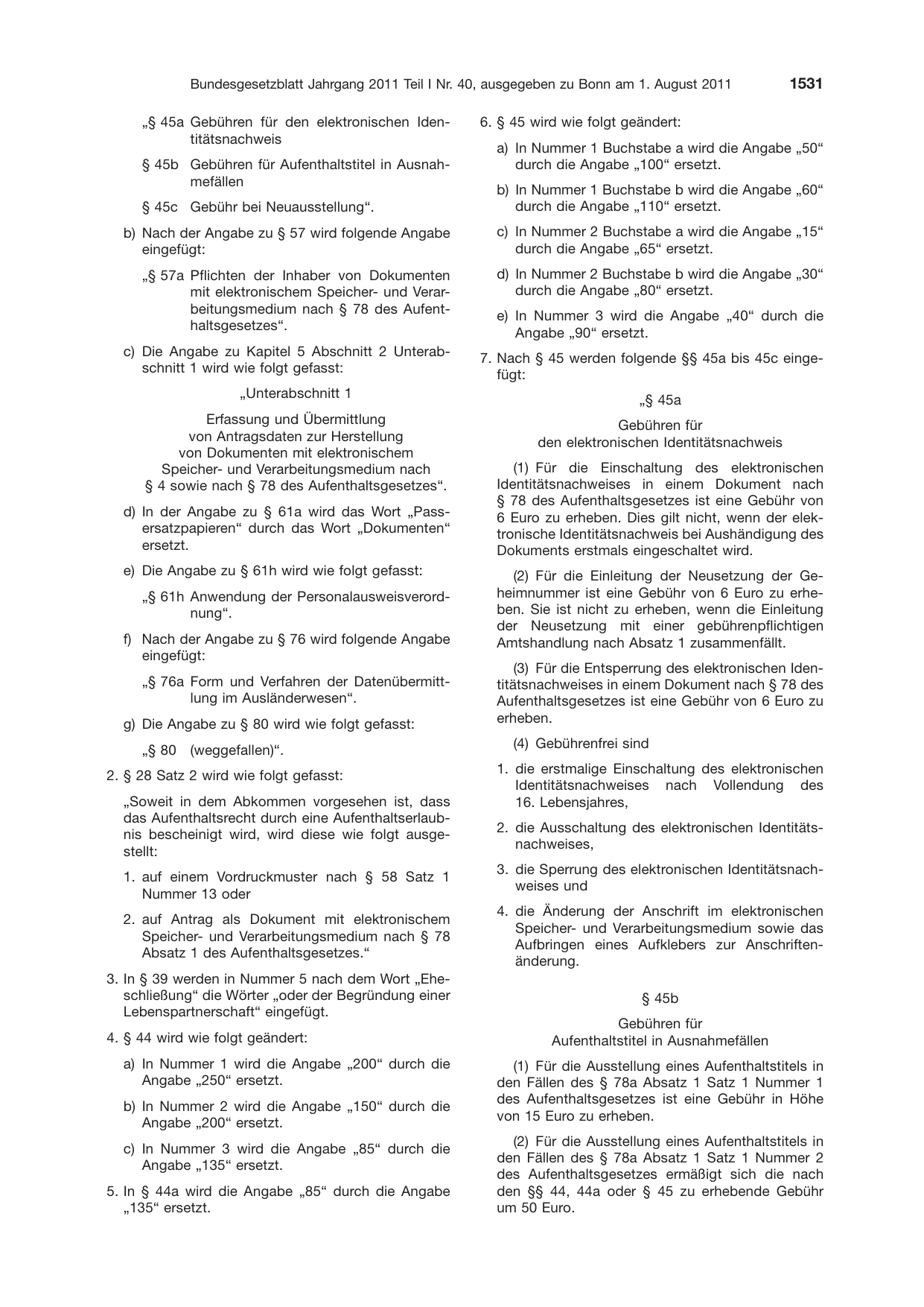 BGBl. 2011, Seite 1531 — Originalseite als Abbildung