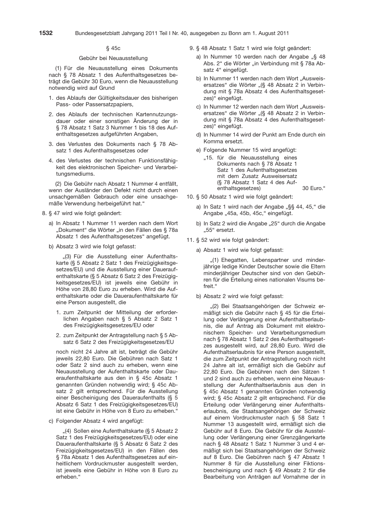 BGBl. 2011, Seite 1532 — Originalseite als Abbildung