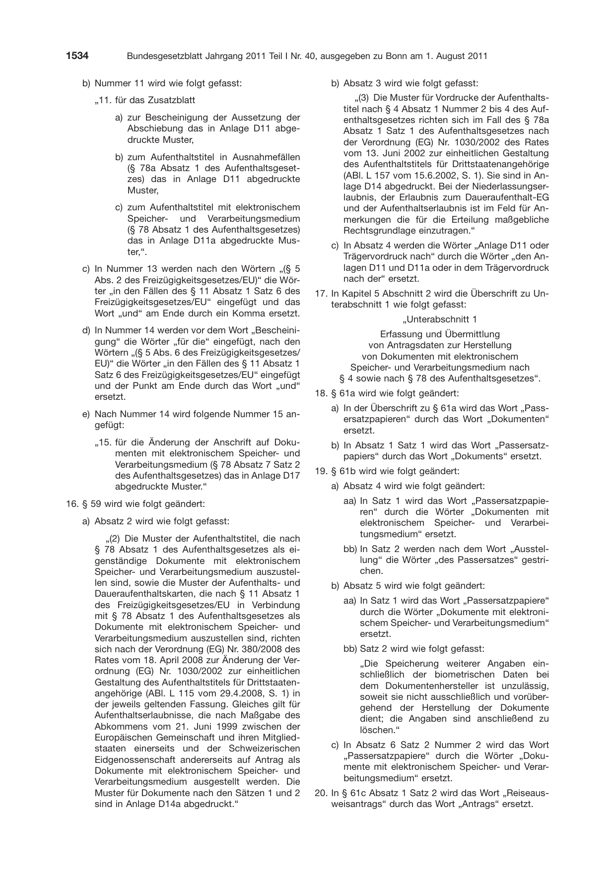 BGBl. 2011, Seite 1534 — Originalseite als Abbildung