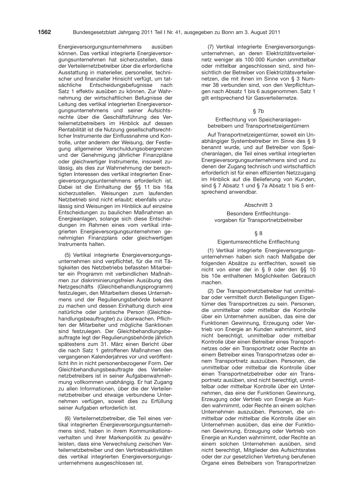 BGBl. 2011, Seite 1562 — Originalseite als Abbildung