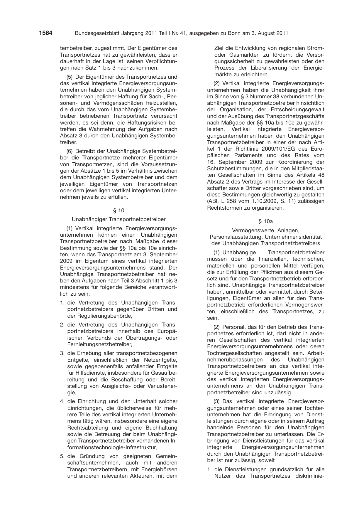 BGBl. 2011, Seite 1564 — Originalseite als Abbildung
