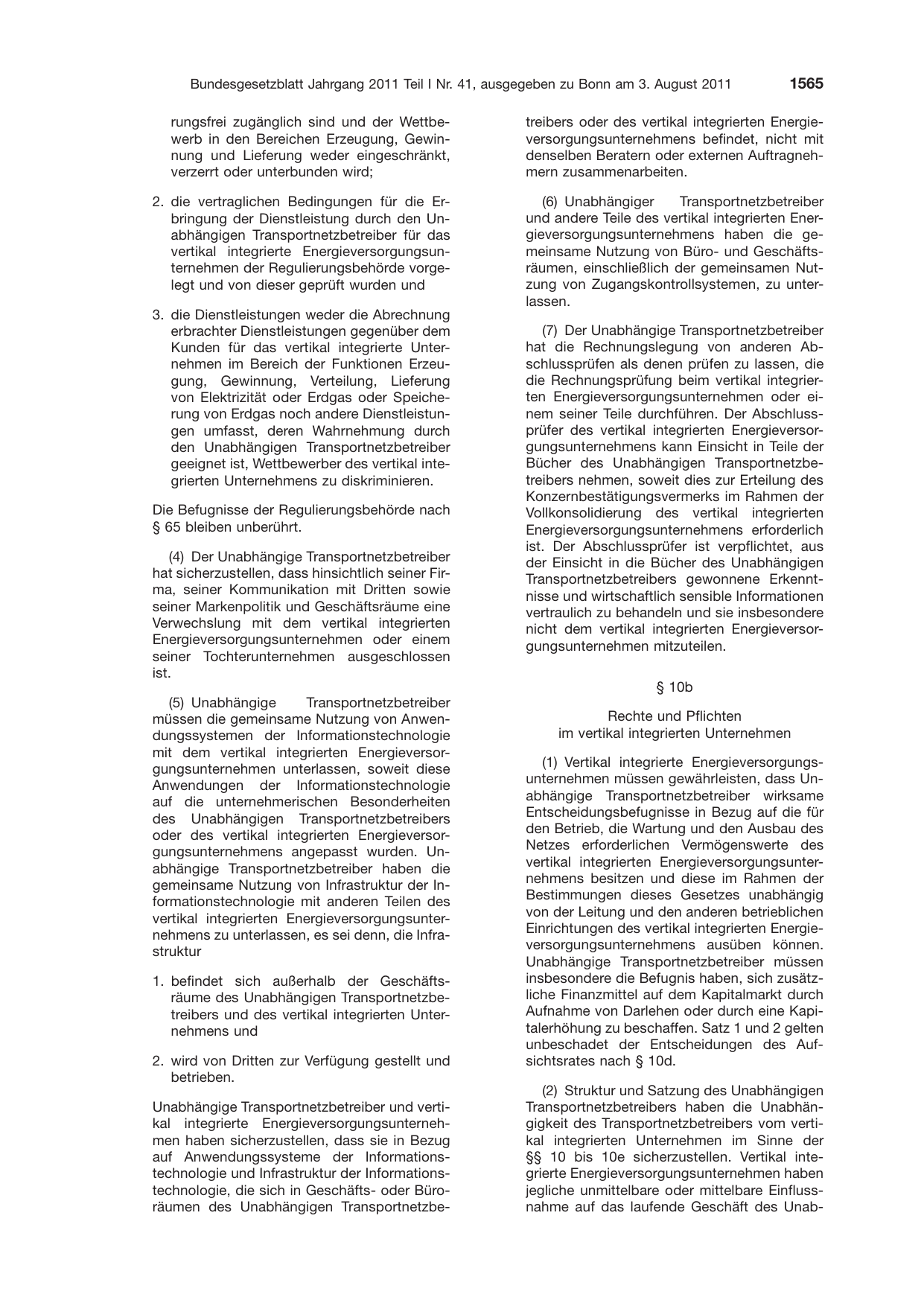 BGBl. 2011, Seite 1565 — Originalseite als Abbildung