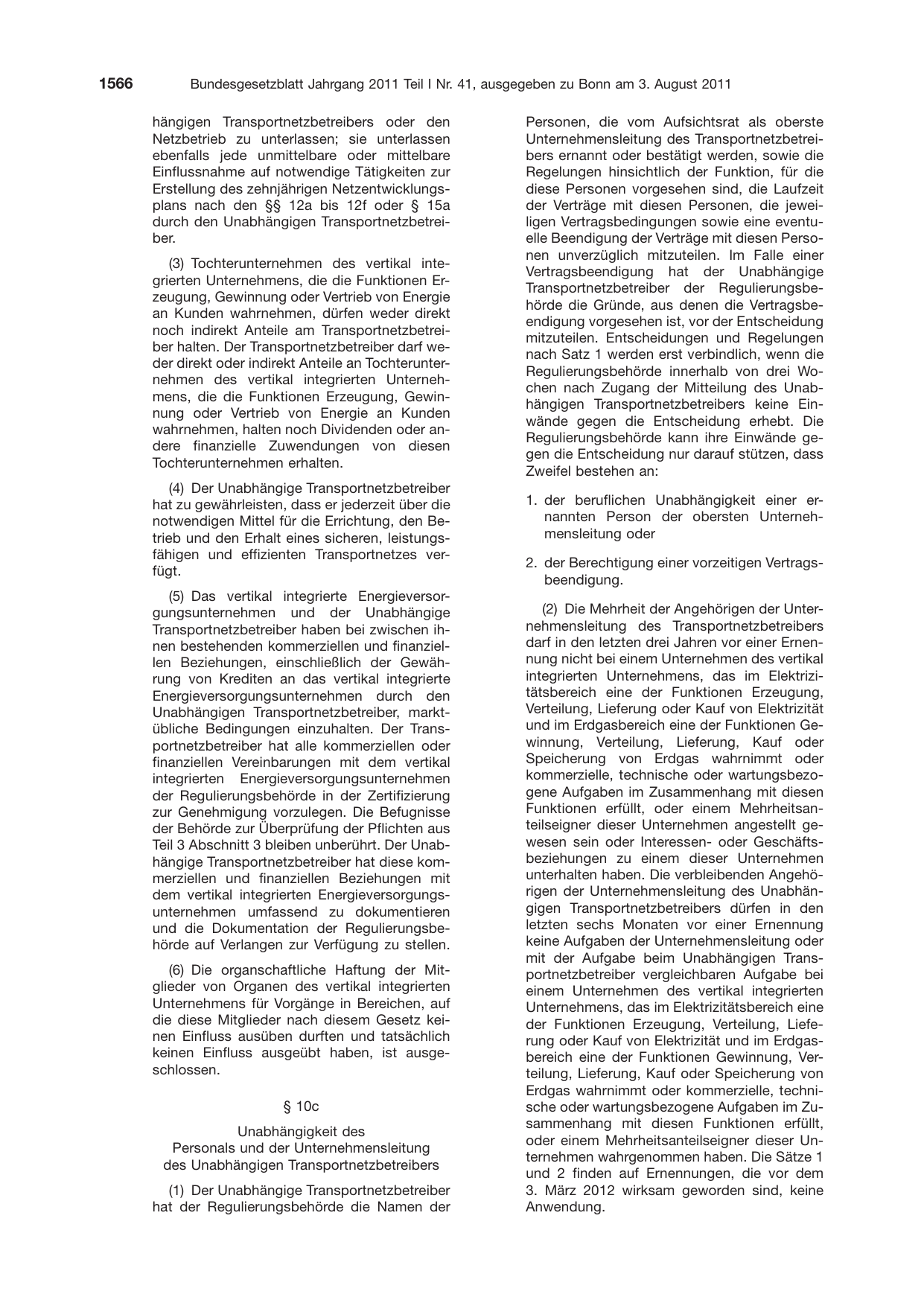 BGBl. 2011, Seite 1566 — Originalseite als Abbildung