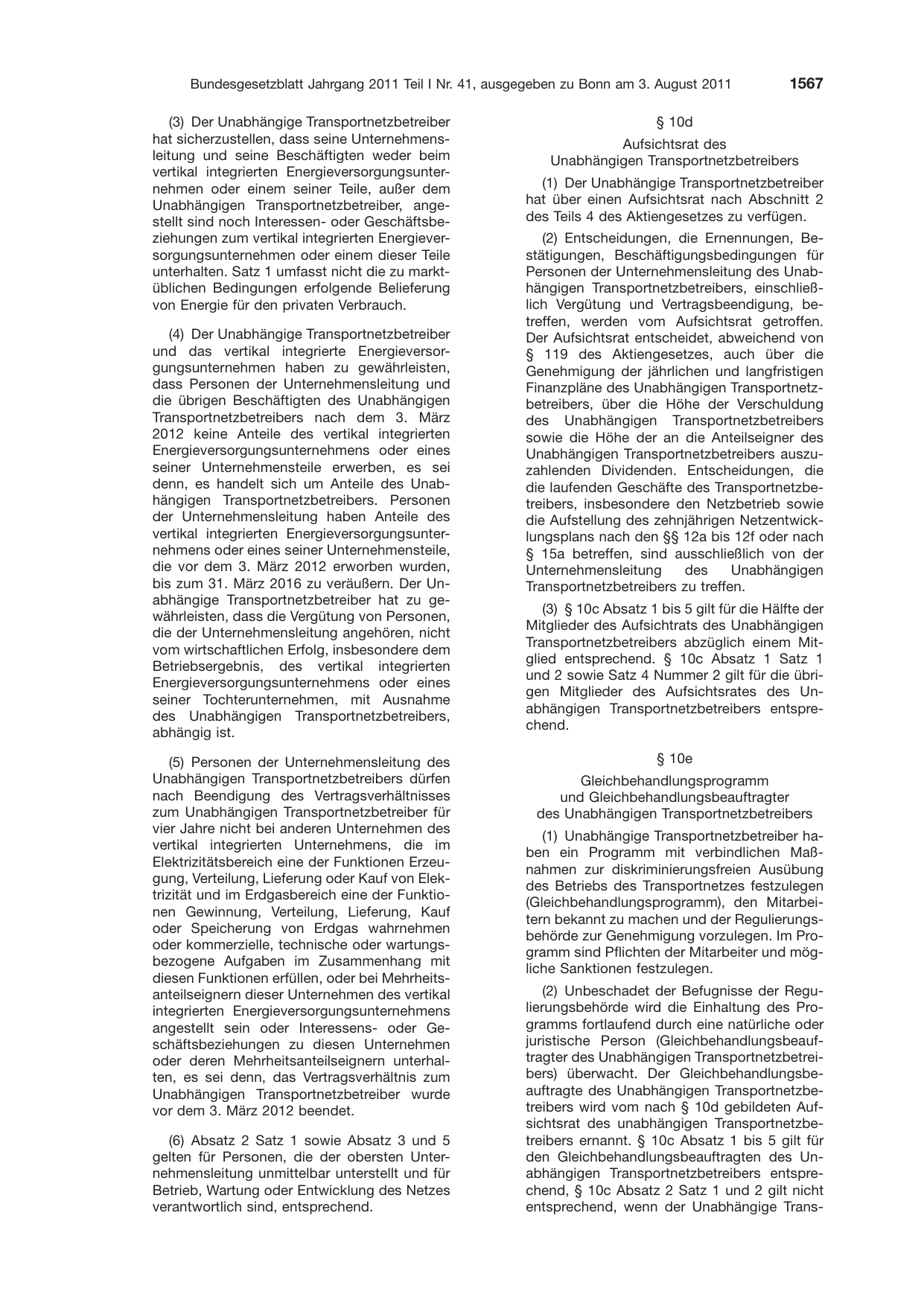BGBl. 2011, Seite 1567 — Originalseite als Abbildung