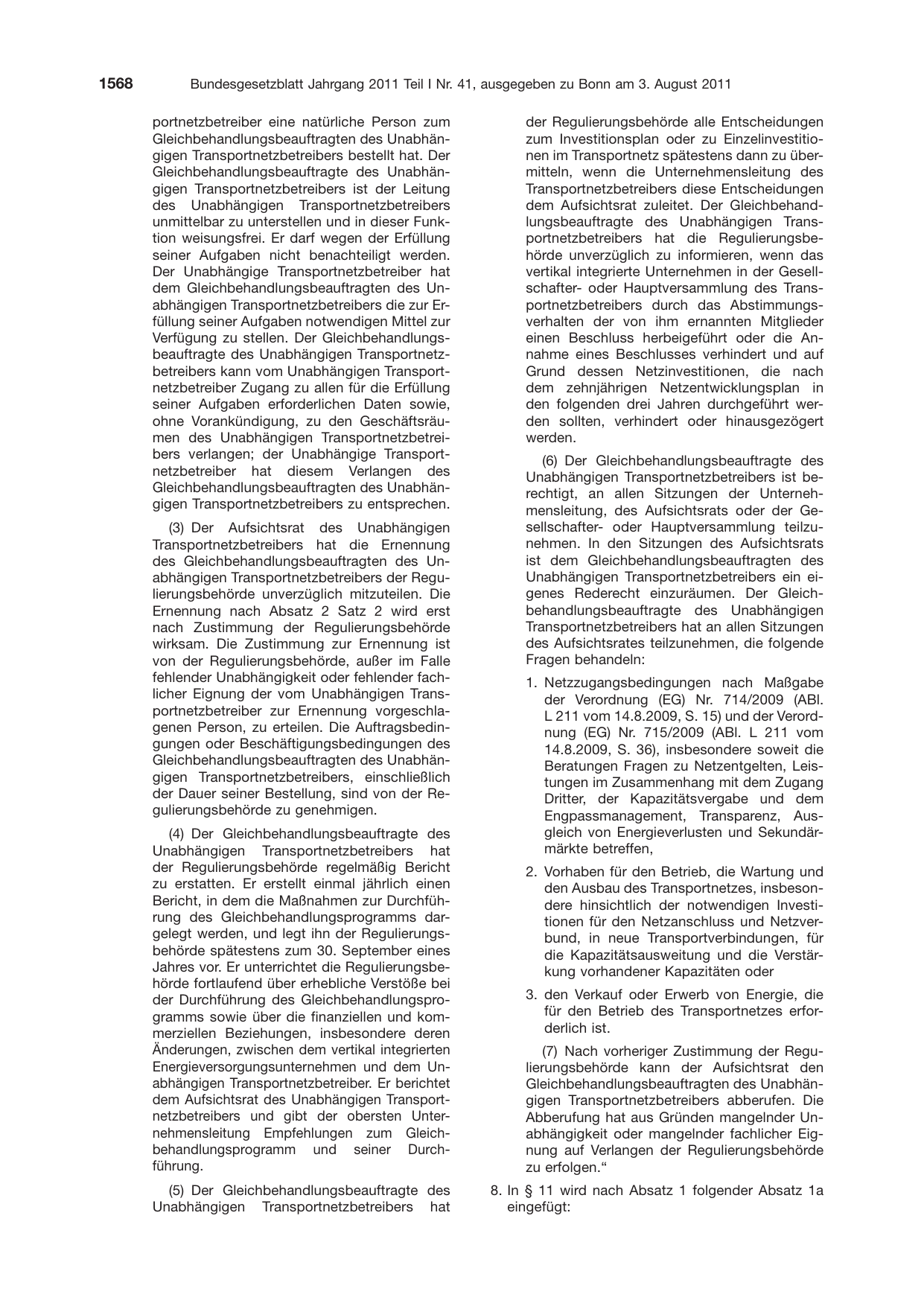 BGBl. 2011, Seite 1568 — Originalseite als Abbildung