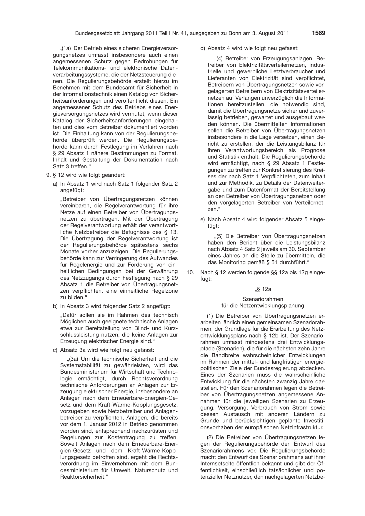 BGBl. 2011, Seite 1569 — Originalseite als Abbildung
