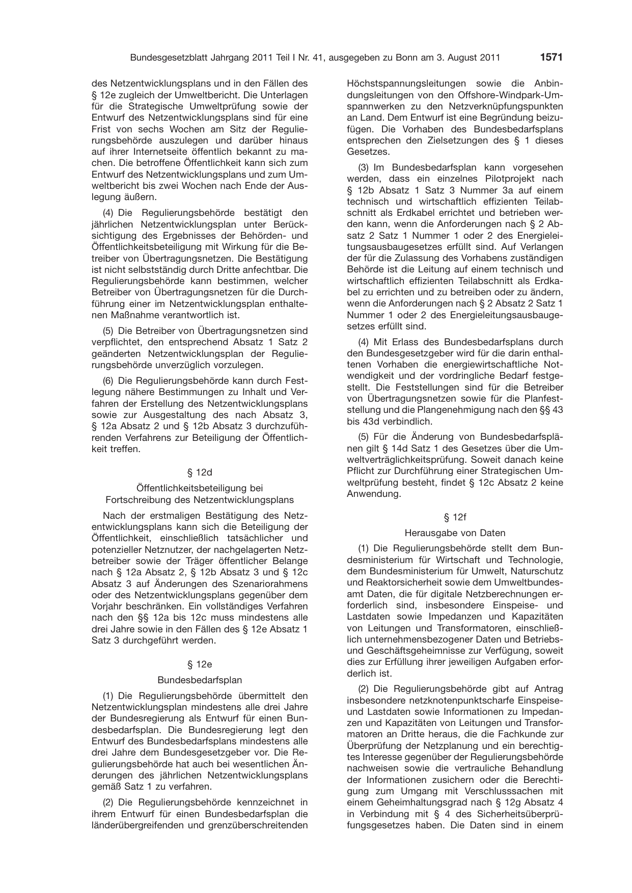 BGBl. 2011, Seite 1571 — Originalseite als Abbildung