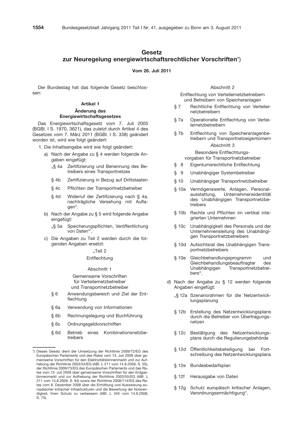 BGBl. 2011, Seite 1554 — Originalseite als Abbildung