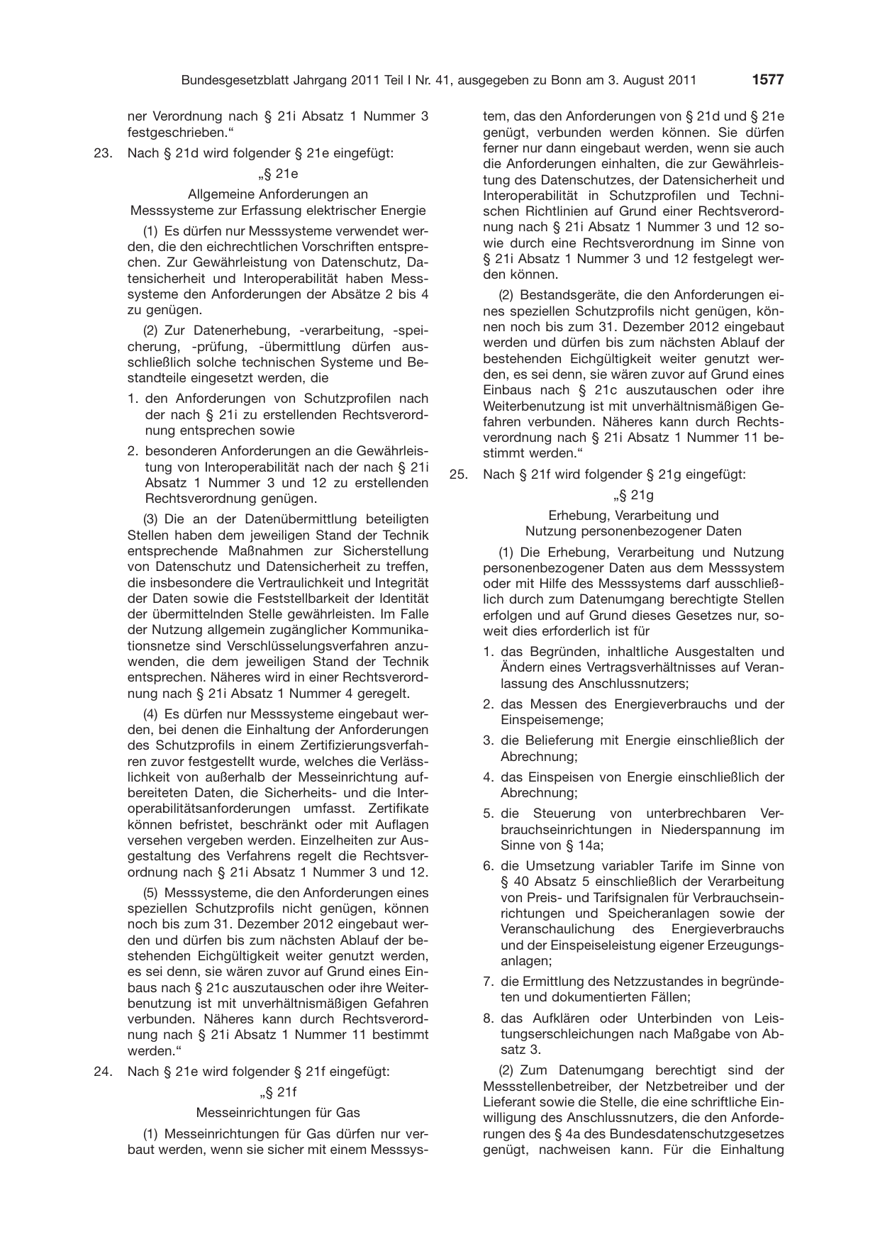 BGBl. 2011, Seite 1577 — Originalseite als Abbildung