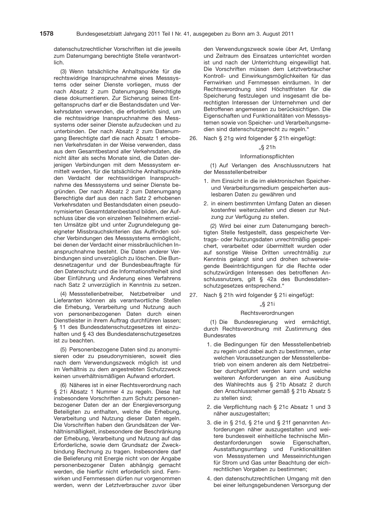 BGBl. 2011, Seite 1578 — Originalseite als Abbildung