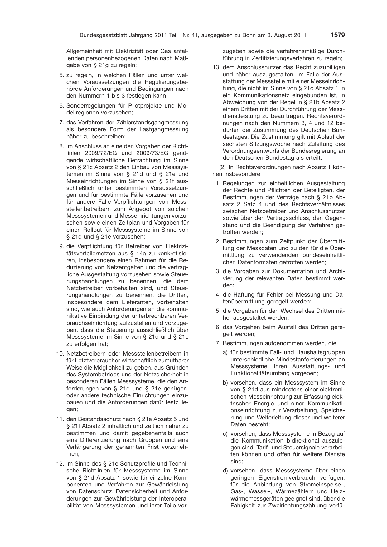 BGBl. 2011, Seite 1579 — Originalseite als Abbildung