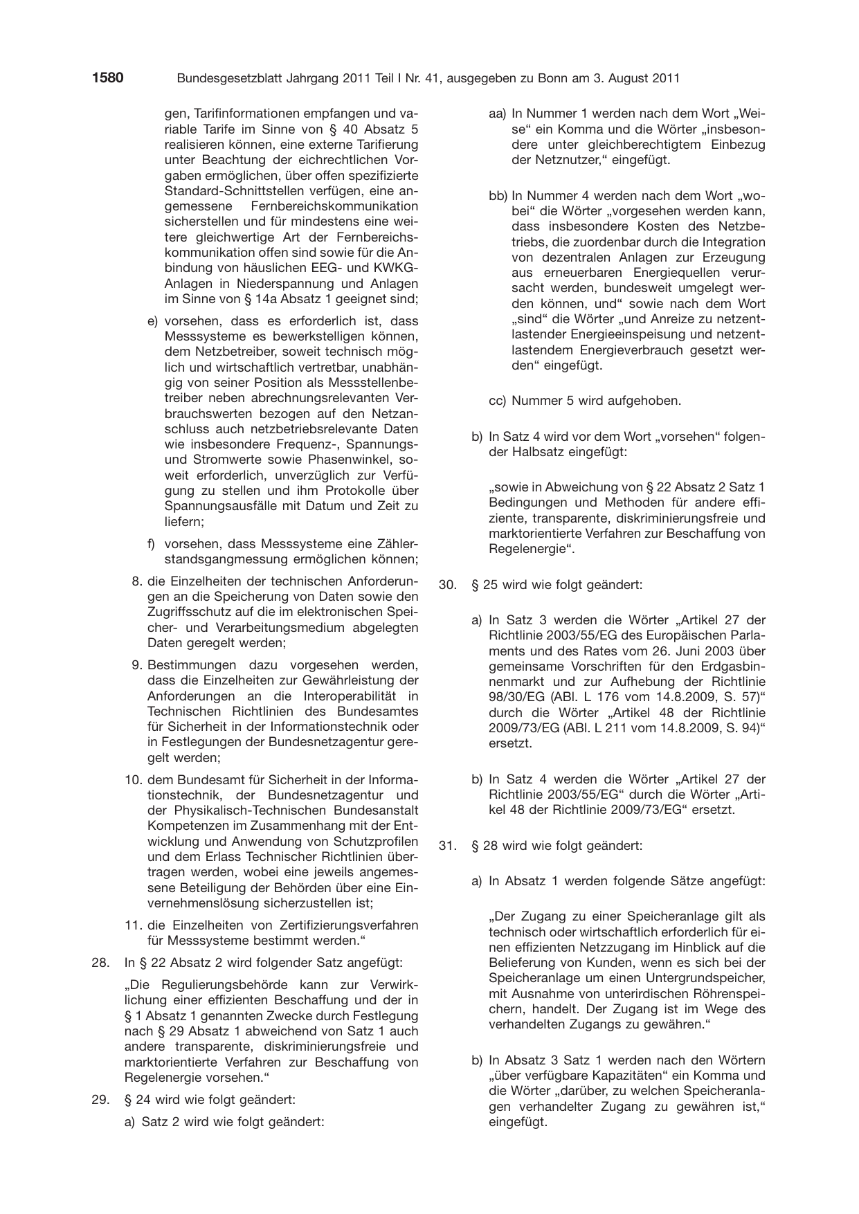 BGBl. 2011, Seite 1580 — Originalseite als Abbildung