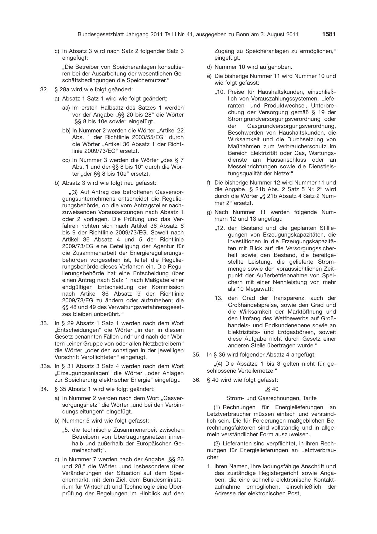 BGBl. 2011, Seite 1581 — Originalseite als Abbildung
