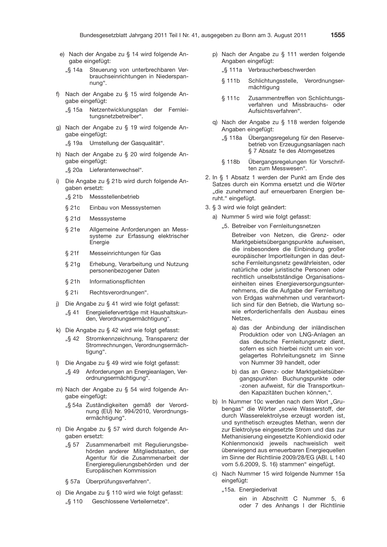 BGBl. 2011, Seite 1555 — Originalseite als Abbildung