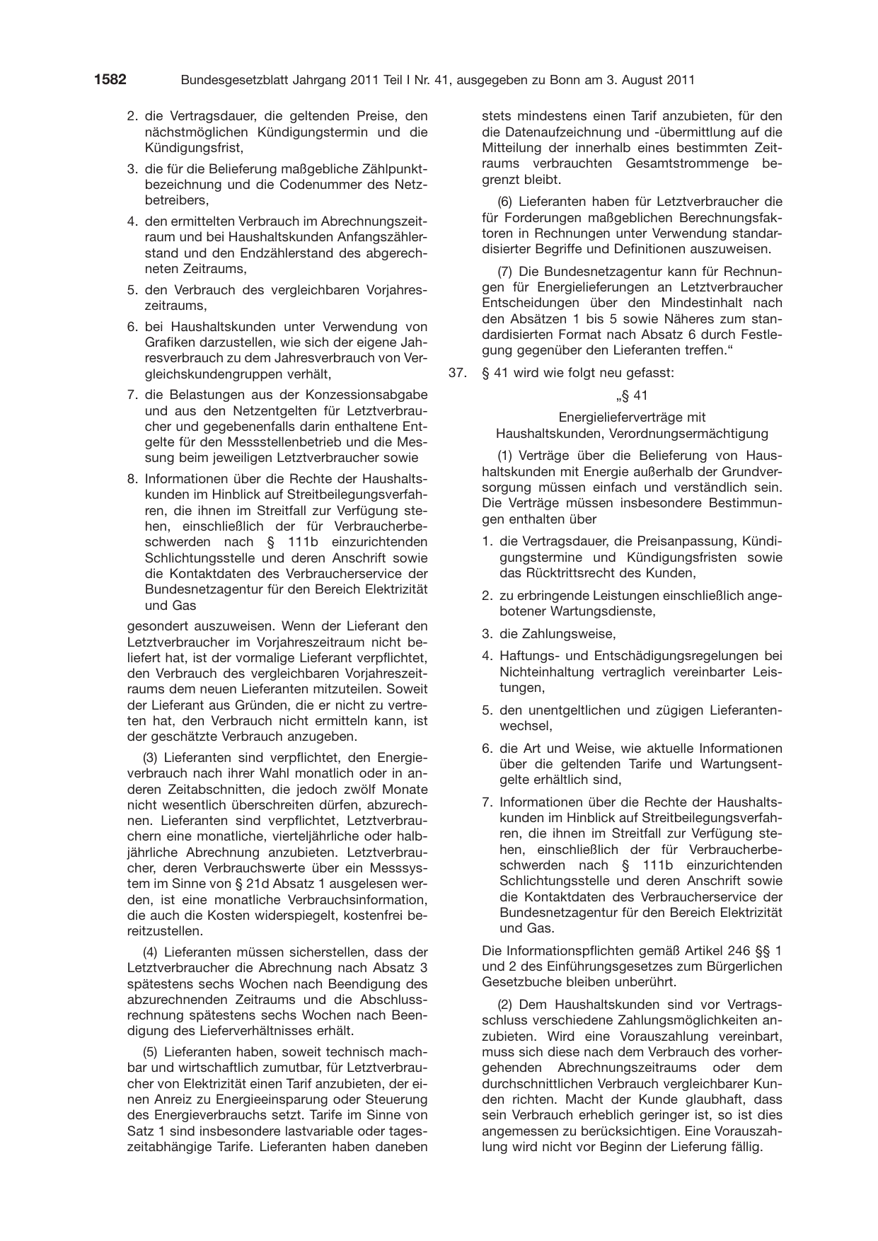 BGBl. 2011, Seite 1582 — Originalseite als Abbildung