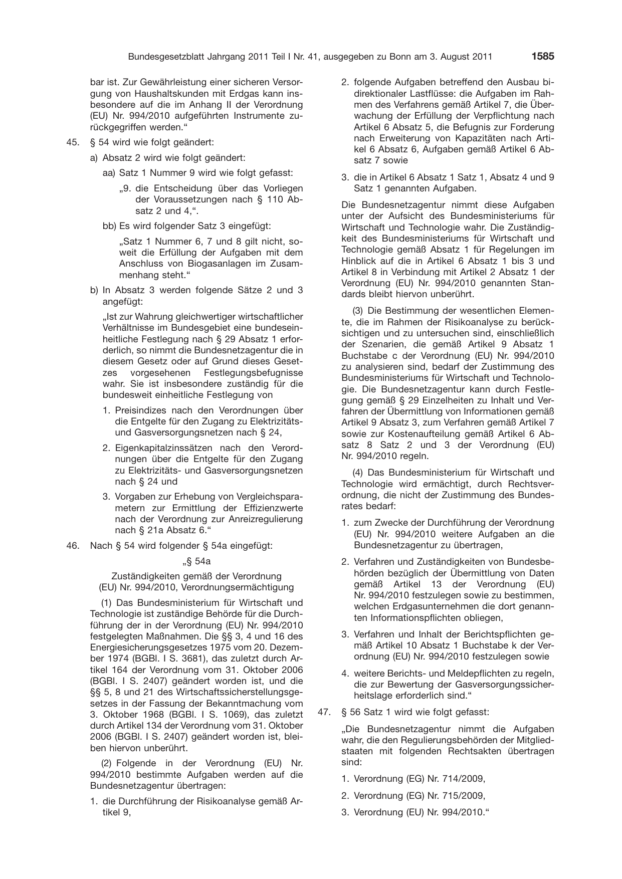 BGBl. 2011, Seite 1585 — Originalseite als Abbildung
