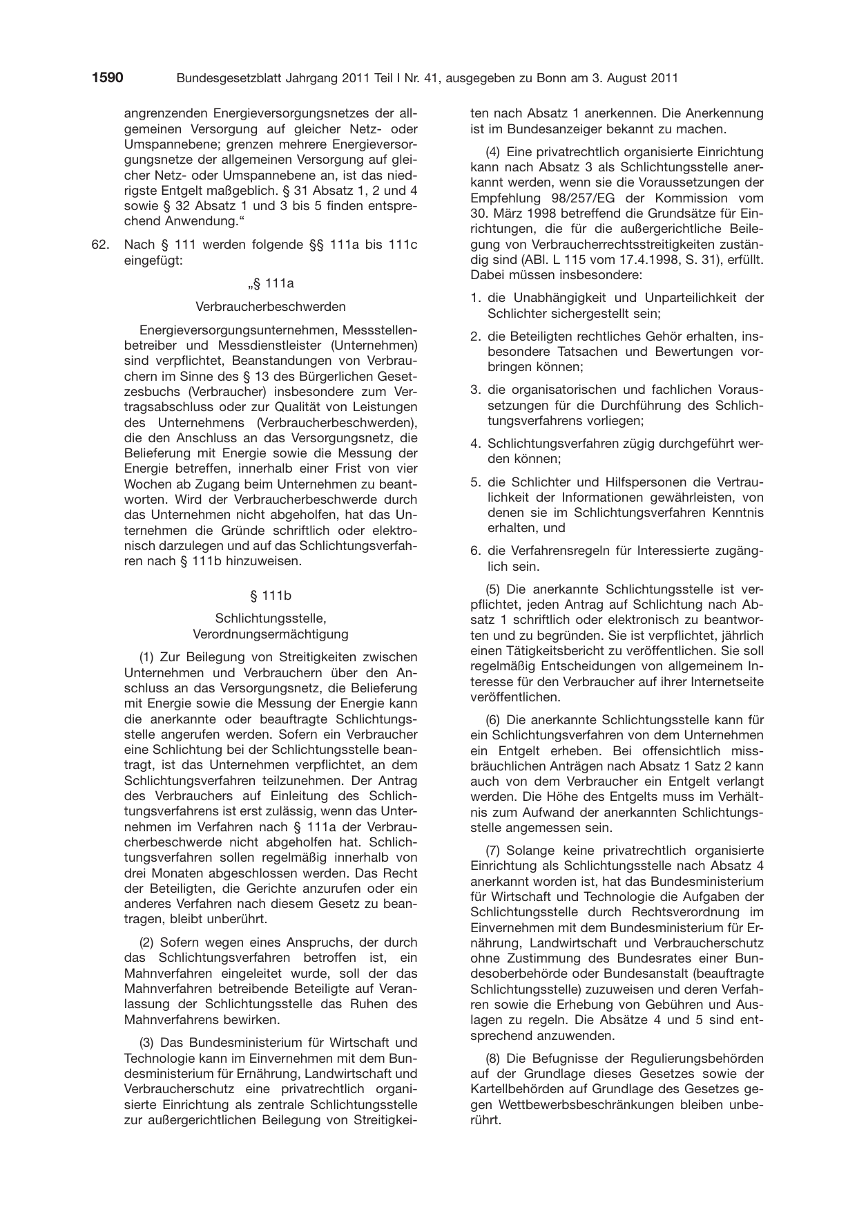 BGBl. 2011, Seite 1590 — Originalseite als Abbildung