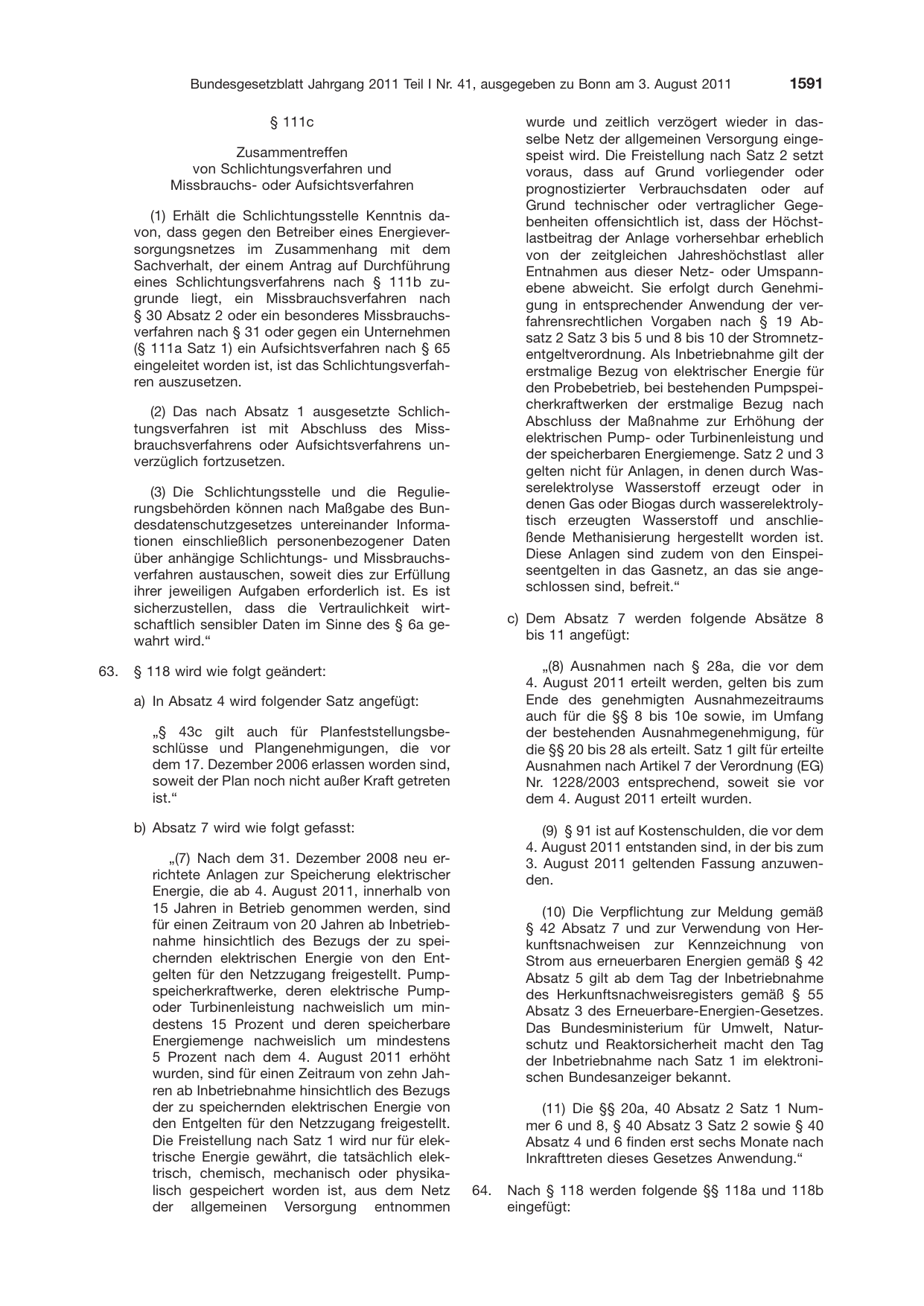 BGBl. 2011, Seite 1591 — Originalseite als Abbildung