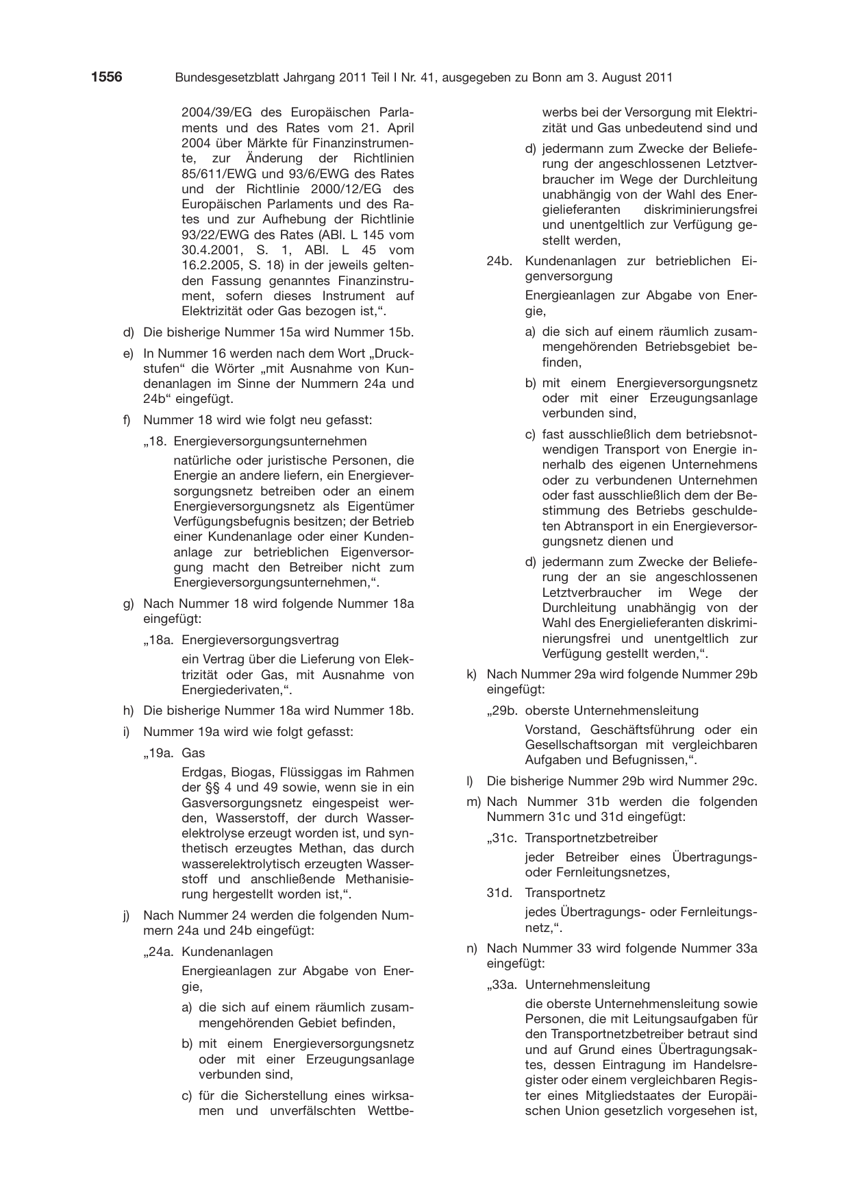 BGBl. 2011, Seite 1556 — Originalseite als Abbildung