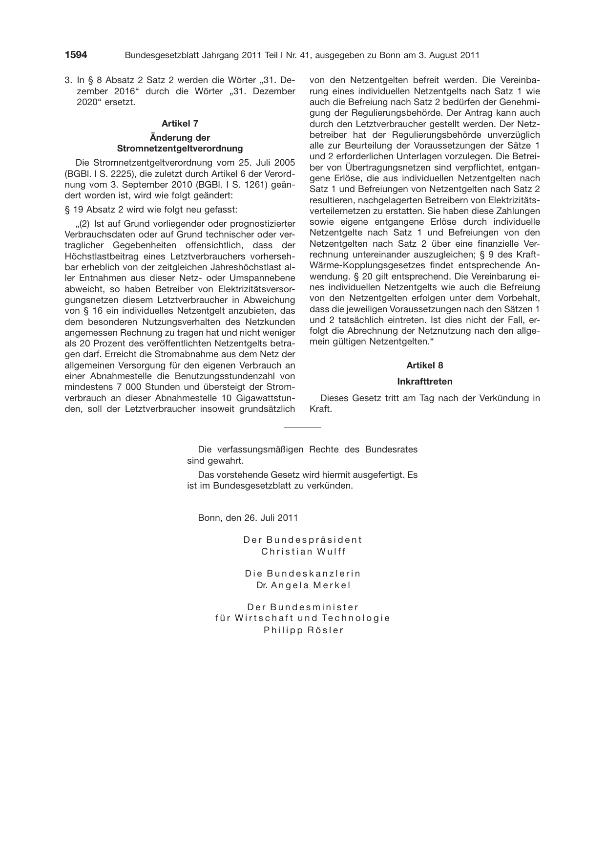 BGBl. 2011, Seite 1594 — Originalseite als Abbildung