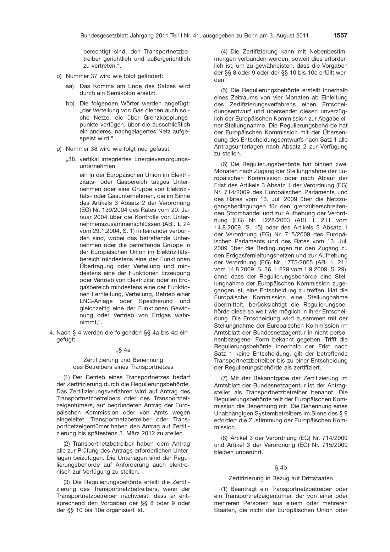 BGBl. 2011, Seite 1557 — Originalseite als Abbildung