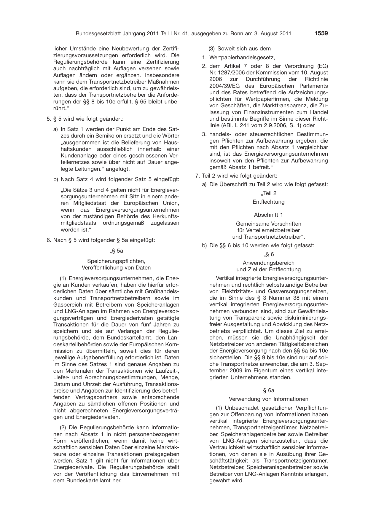 BGBl. 2011, Seite 1559 — Originalseite als Abbildung