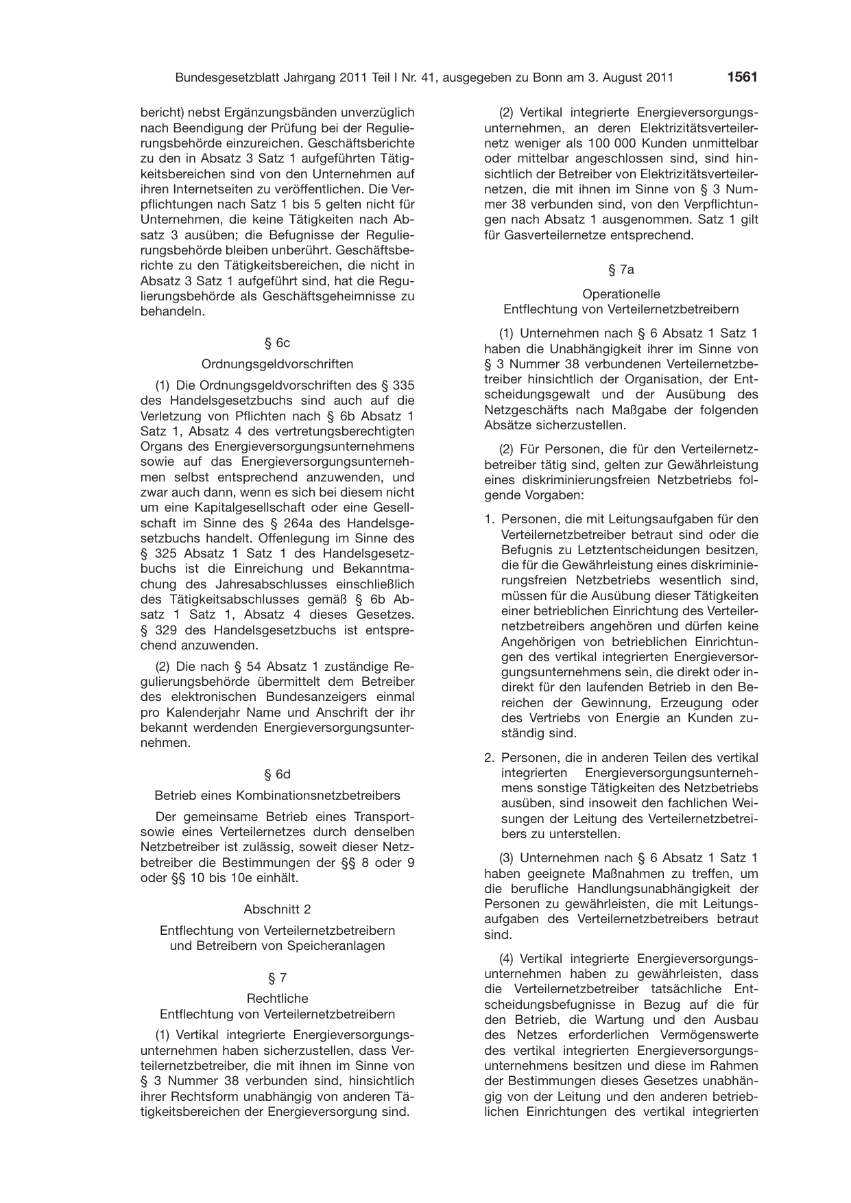 BGBl. 2011, Seite 1561 — Originalseite als Abbildung