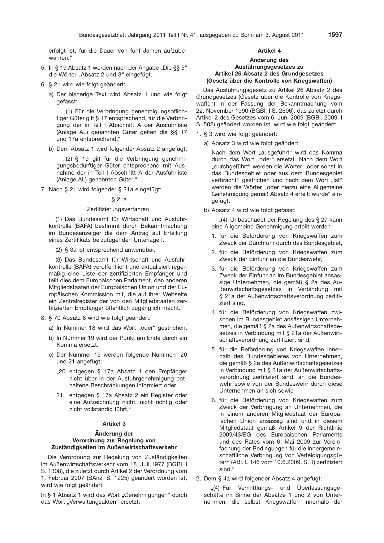 BGBl. 2011, Seite 1597 — Originalseite als Abbildung