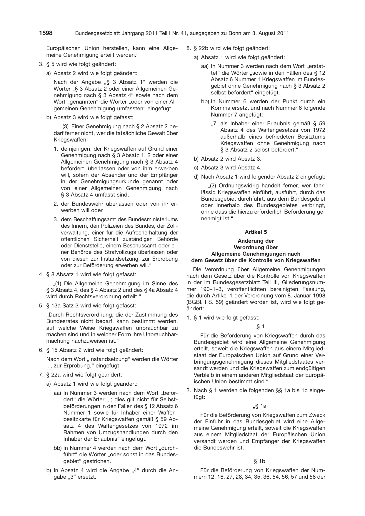 BGBl. 2011, Seite 1598 — Originalseite als Abbildung