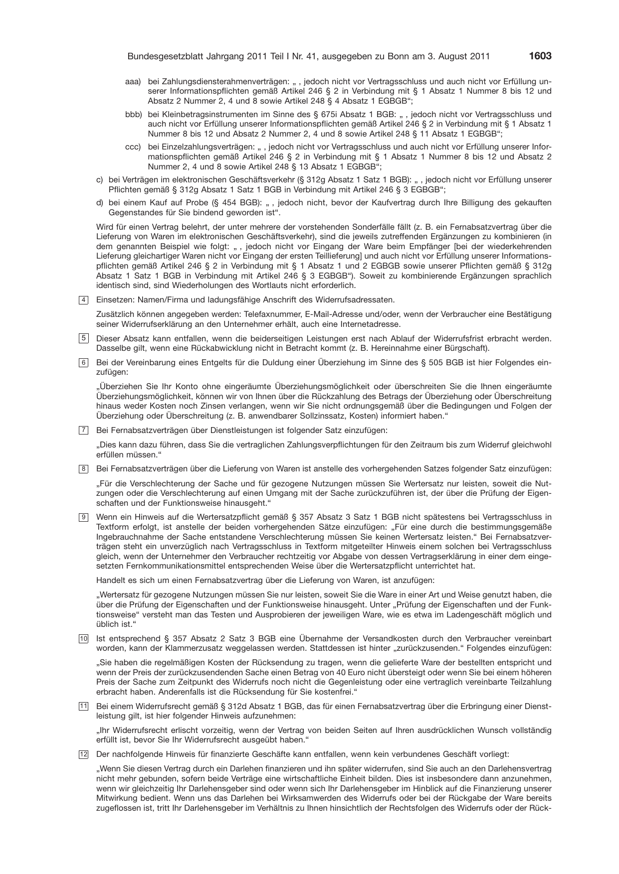 BGBl. 2011, Seite 1603 — Originalseite als Abbildung