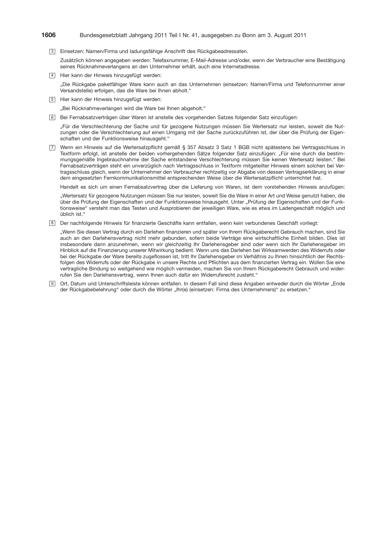 BGBl. 2011, Seite 1606 — Originalseite als Abbildung