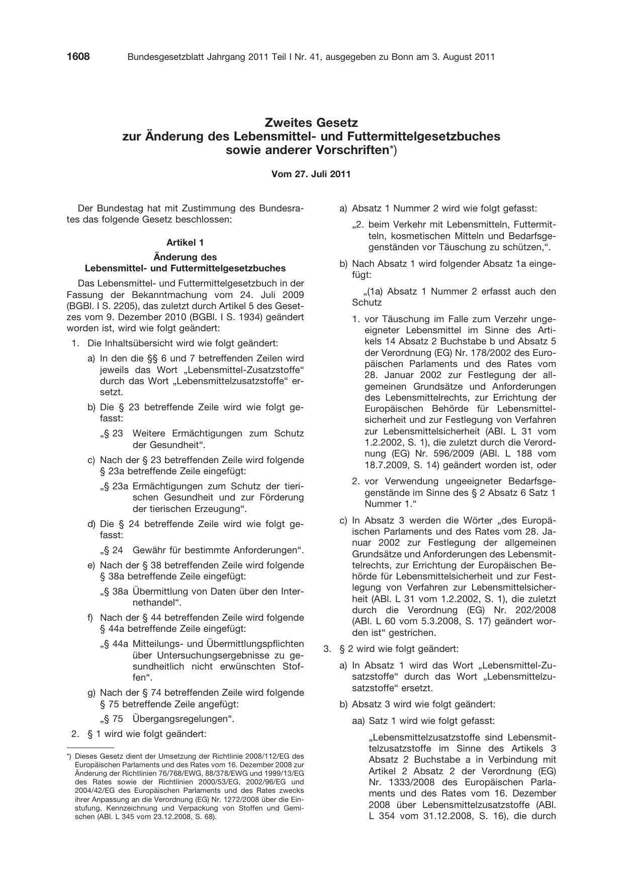 BGBl. 2011, Seite 1608 — Originalseite als Abbildung