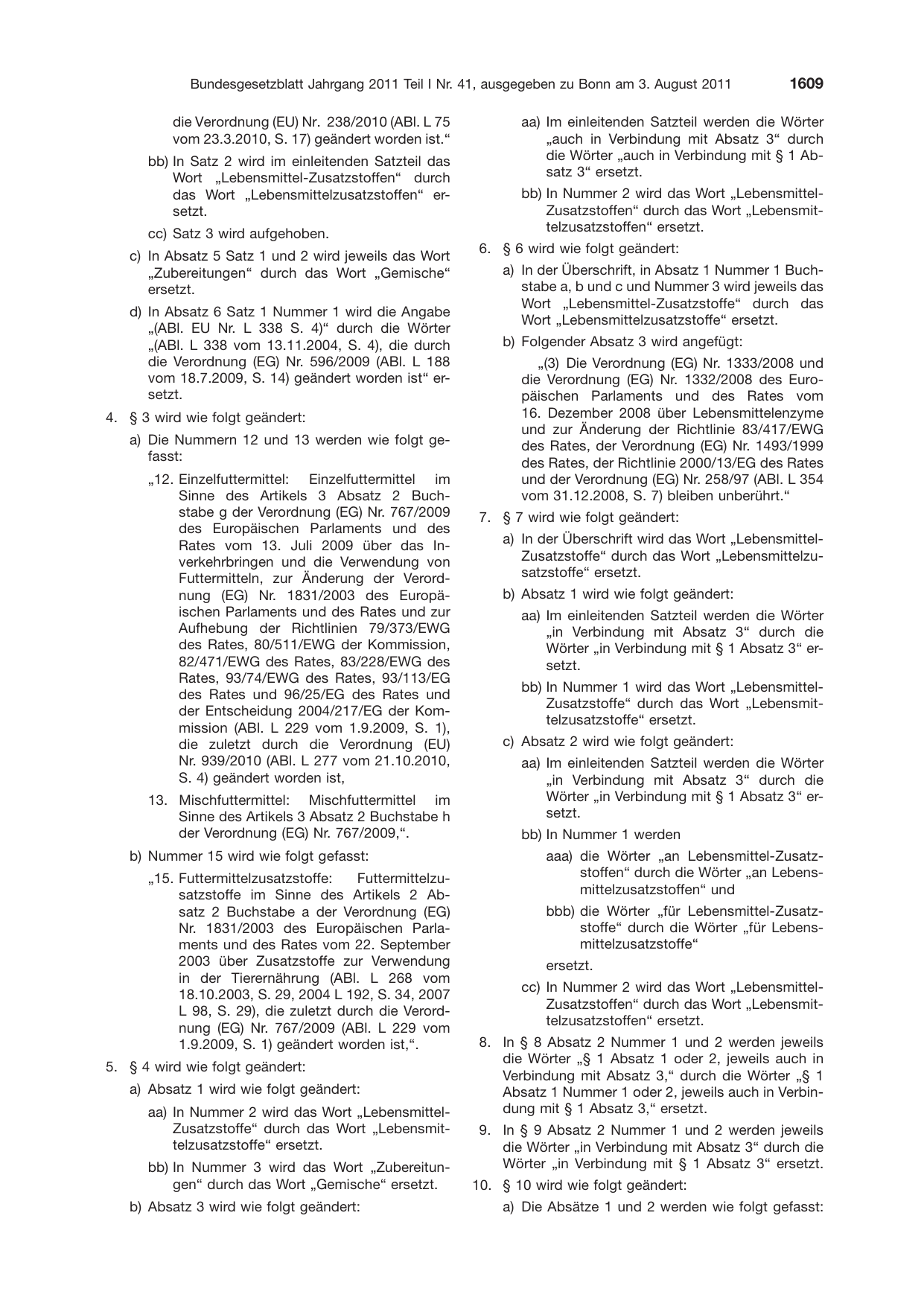 BGBl. 2011, Seite 1609 — Originalseite als Abbildung