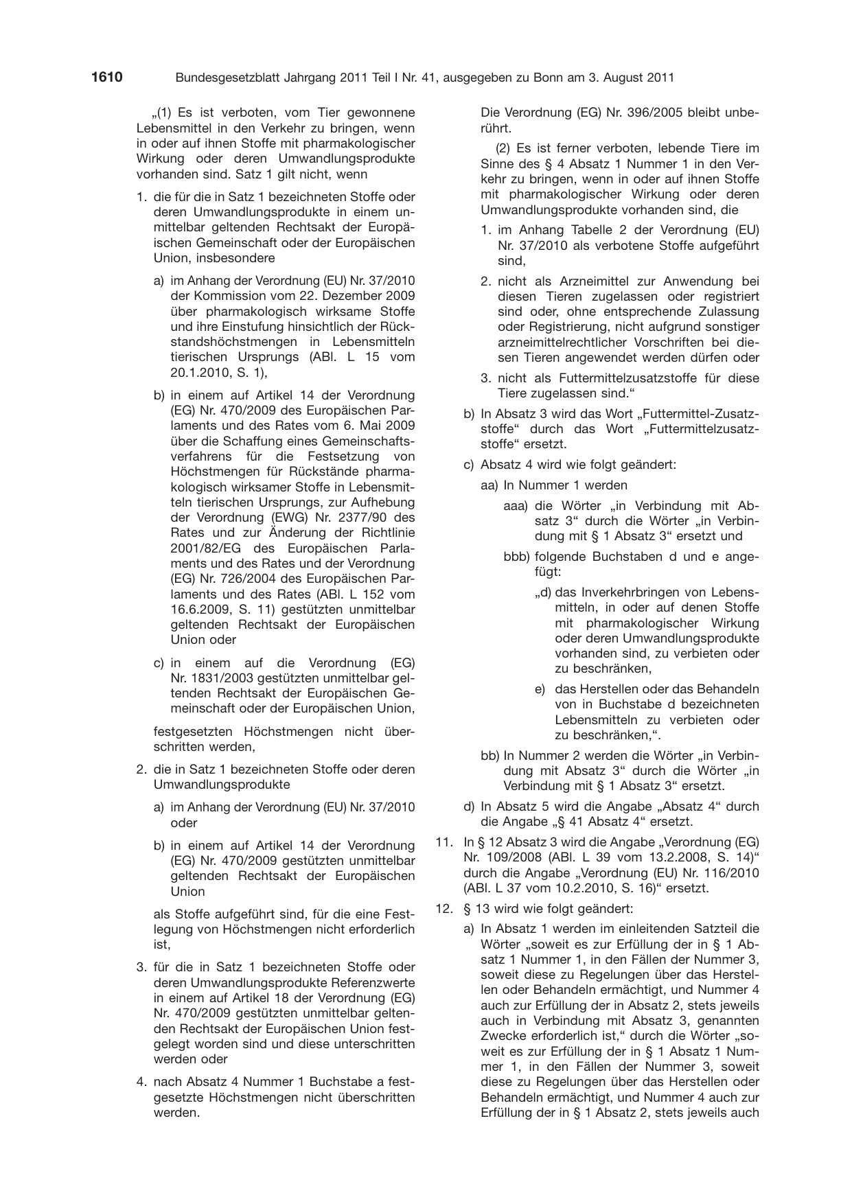 BGBl. 2011, Seite 1610 — Originalseite als Abbildung