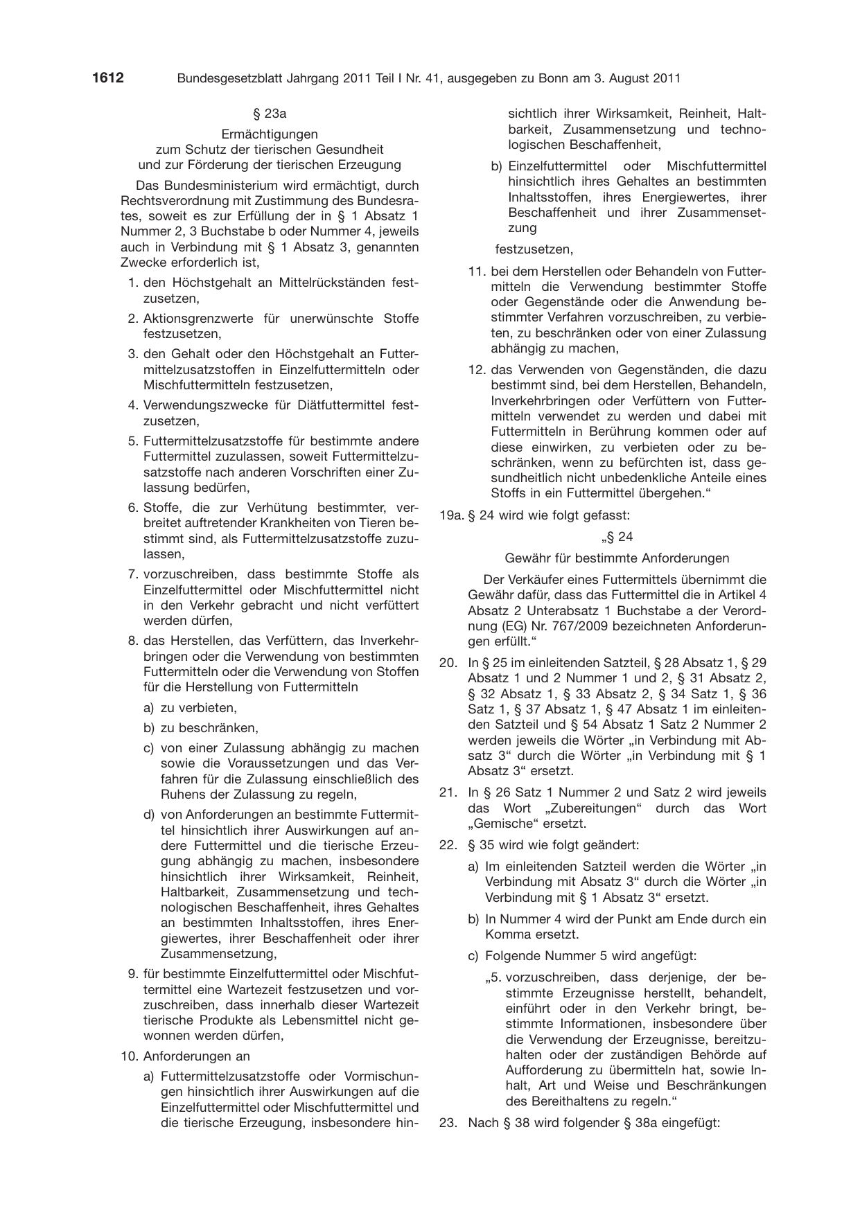 BGBl. 2011, Seite 1612 — Originalseite als Abbildung