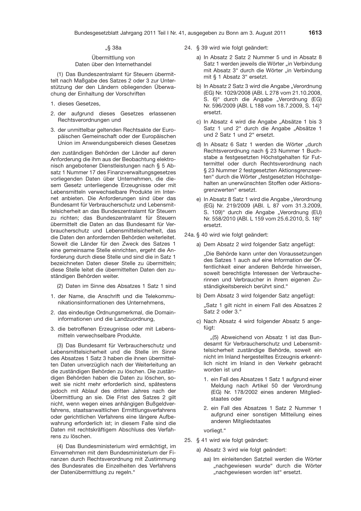 BGBl. 2011, Seite 1613 — Originalseite als Abbildung