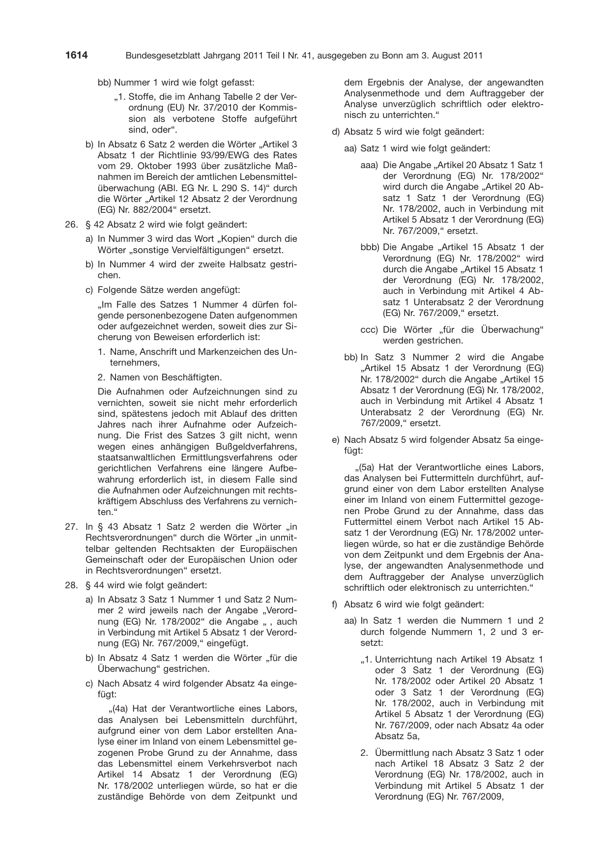 BGBl. 2011, Seite 1614 — Originalseite als Abbildung