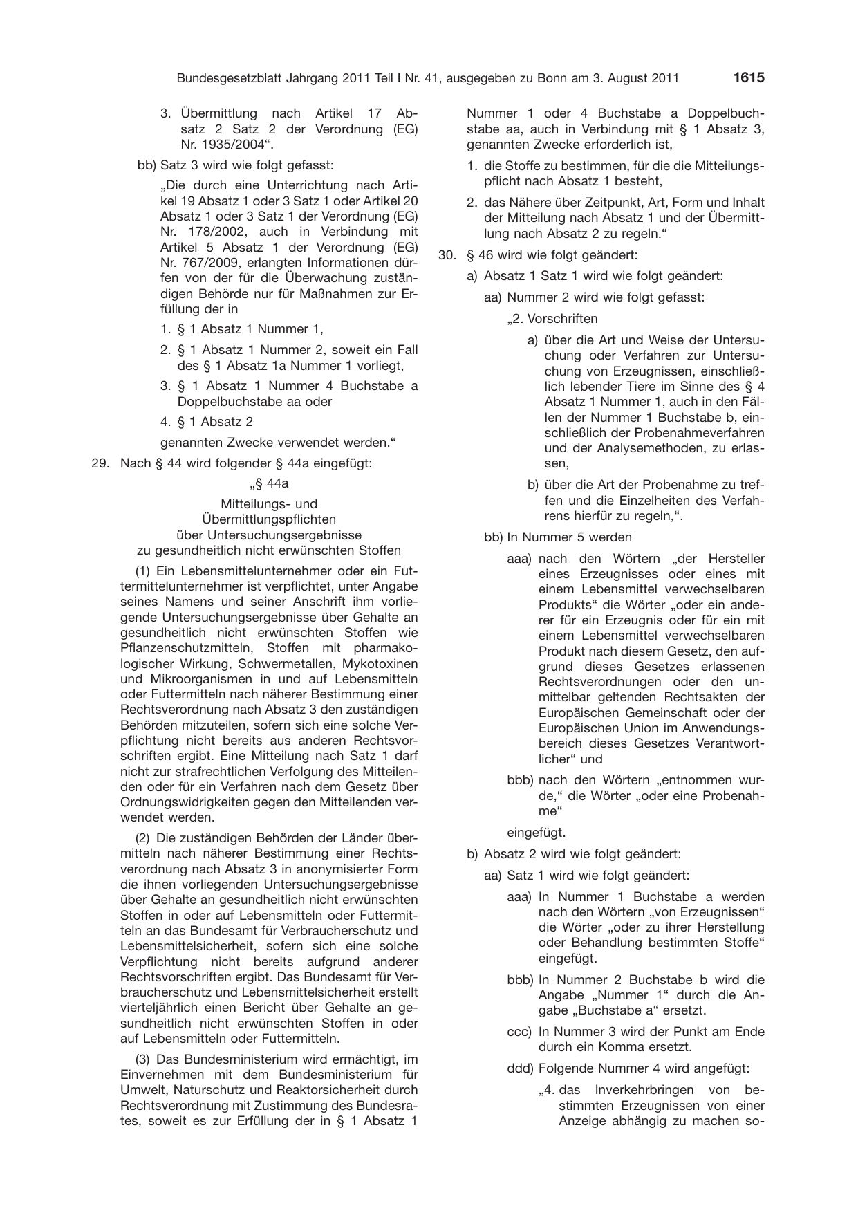 BGBl. 2011, Seite 1615 — Originalseite als Abbildung