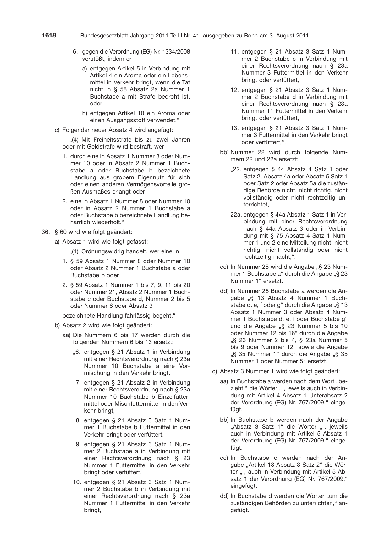 BGBl. 2011, Seite 1618 — Originalseite als Abbildung