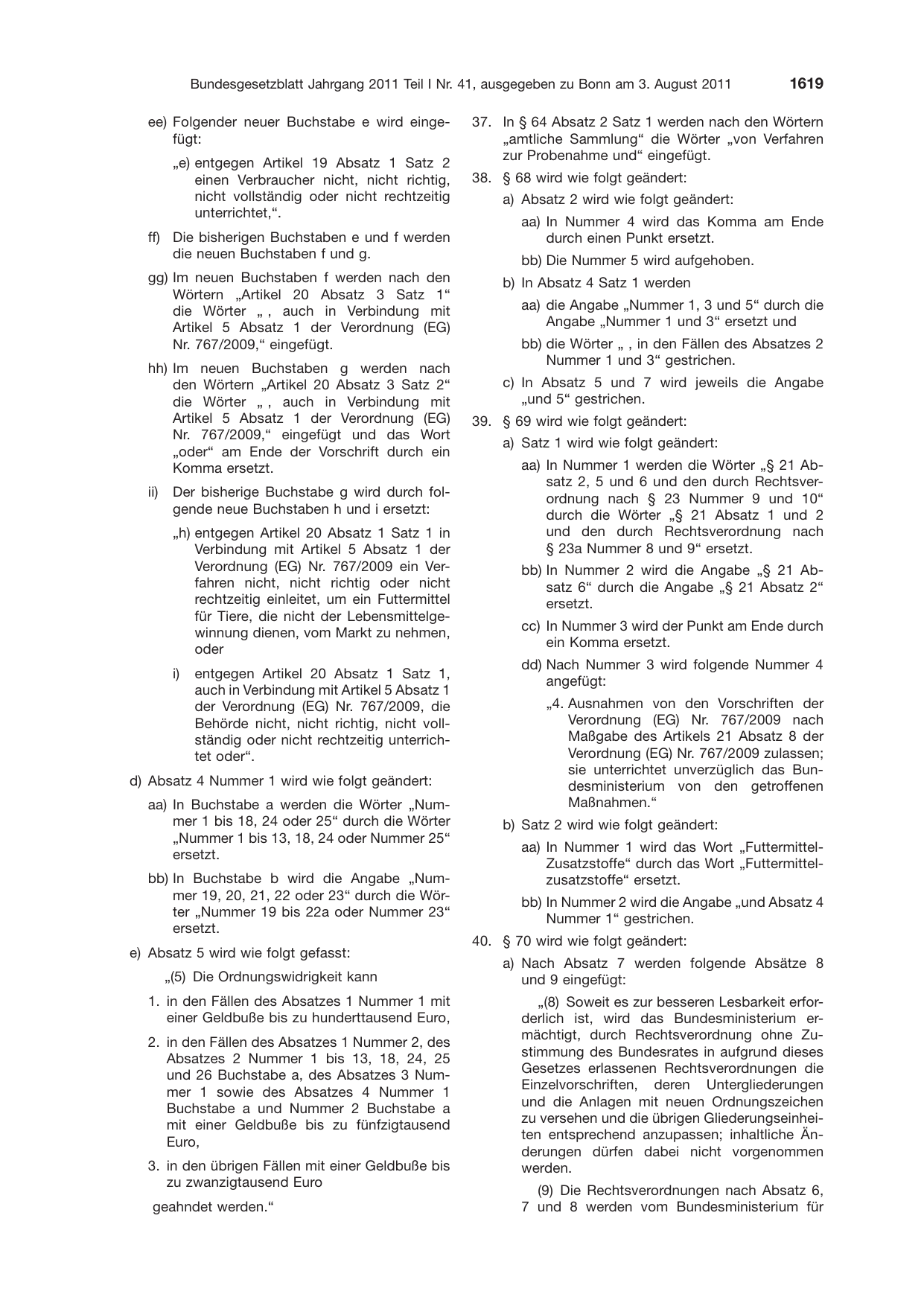 BGBl. 2011, Seite 1619 — Originalseite als Abbildung