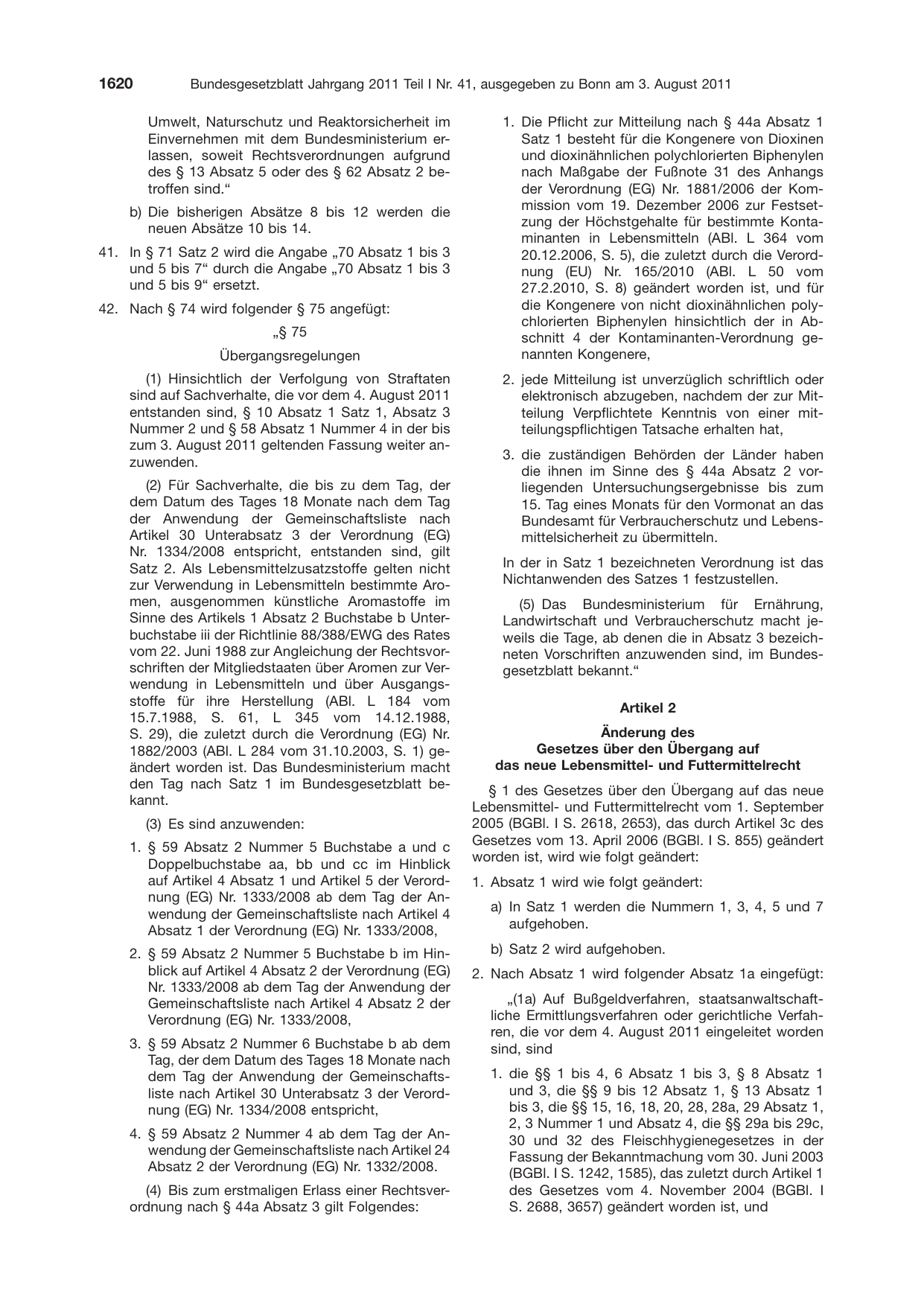 BGBl. 2011, Seite 1620 — Originalseite als Abbildung