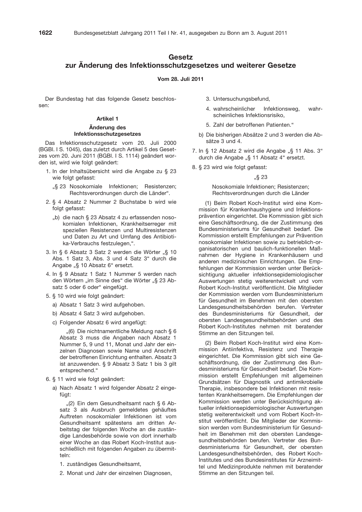 BGBl. 2011, Seite 1622 — Originalseite als Abbildung
