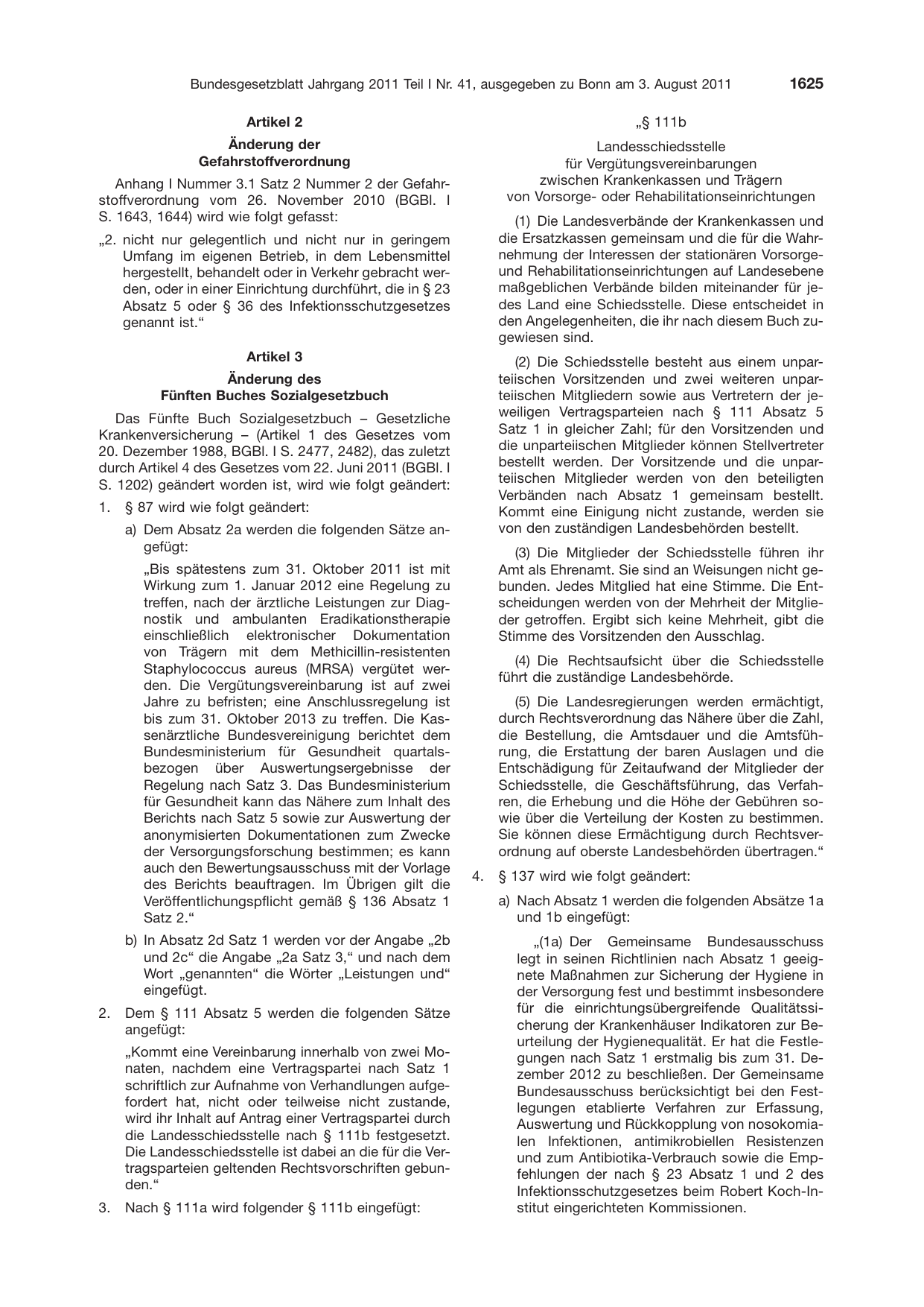 BGBl. 2011, Seite 1625 — Originalseite als Abbildung