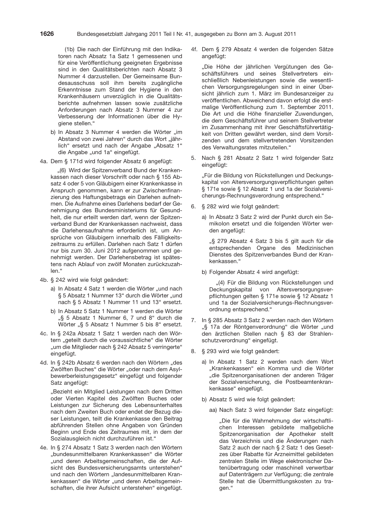 BGBl. 2011, Seite 1626 — Originalseite als Abbildung
