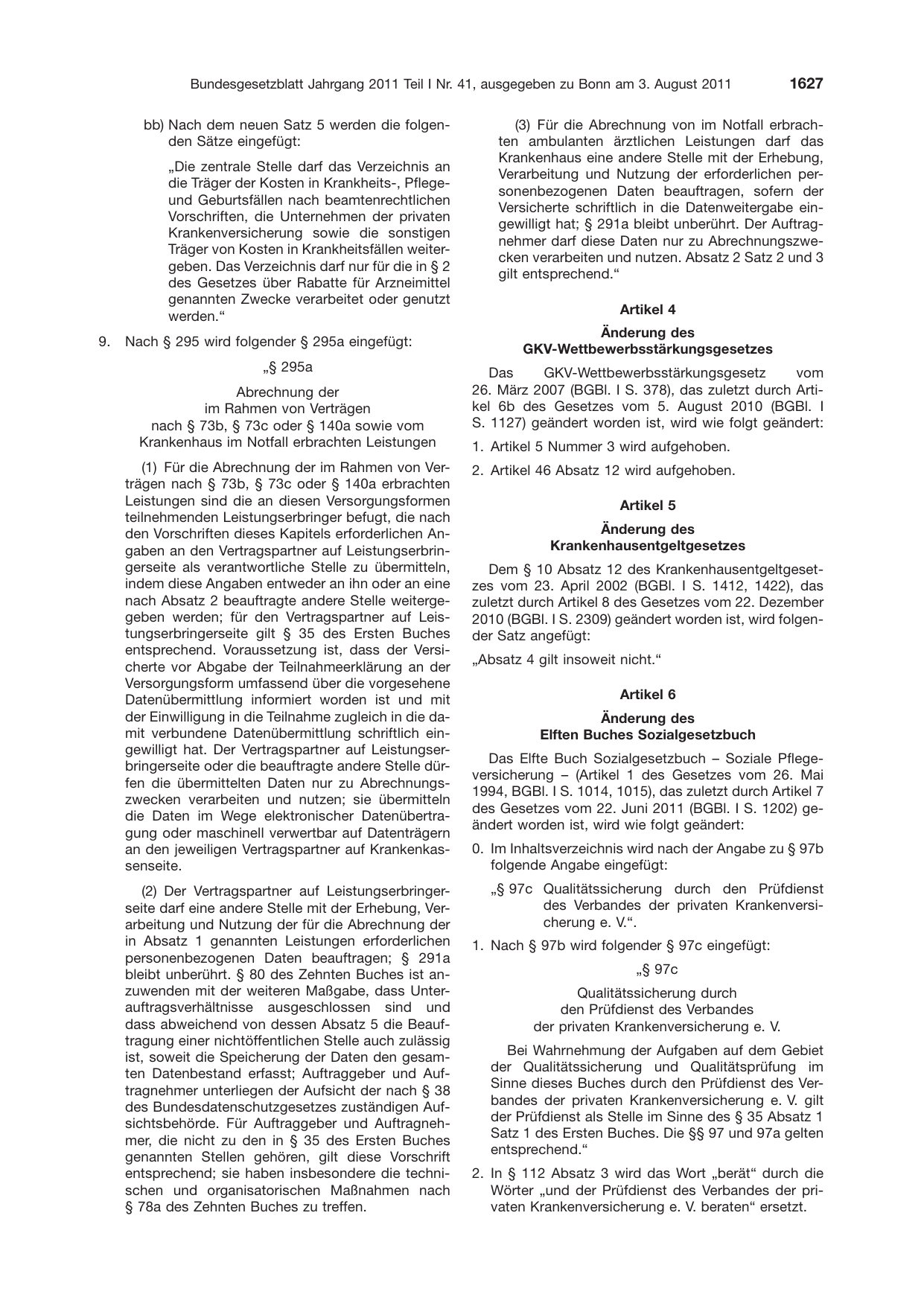 BGBl. 2011, Seite 1627 — Originalseite als Abbildung