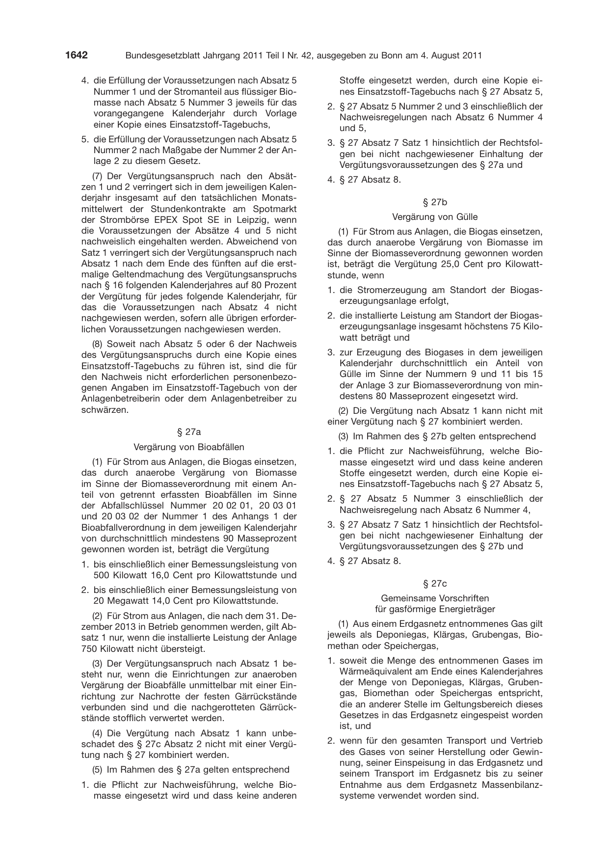 BGBl. 2011, Seite 1642 — Originalseite als Abbildung