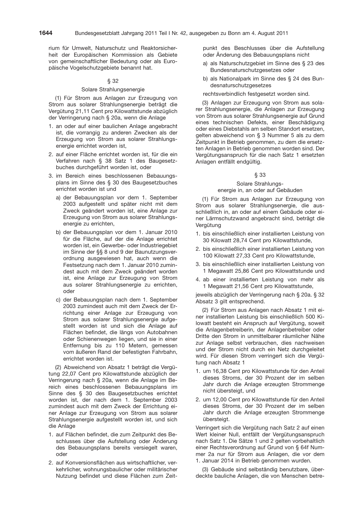 BGBl. 2011, Seite 1644 — Originalseite als Abbildung