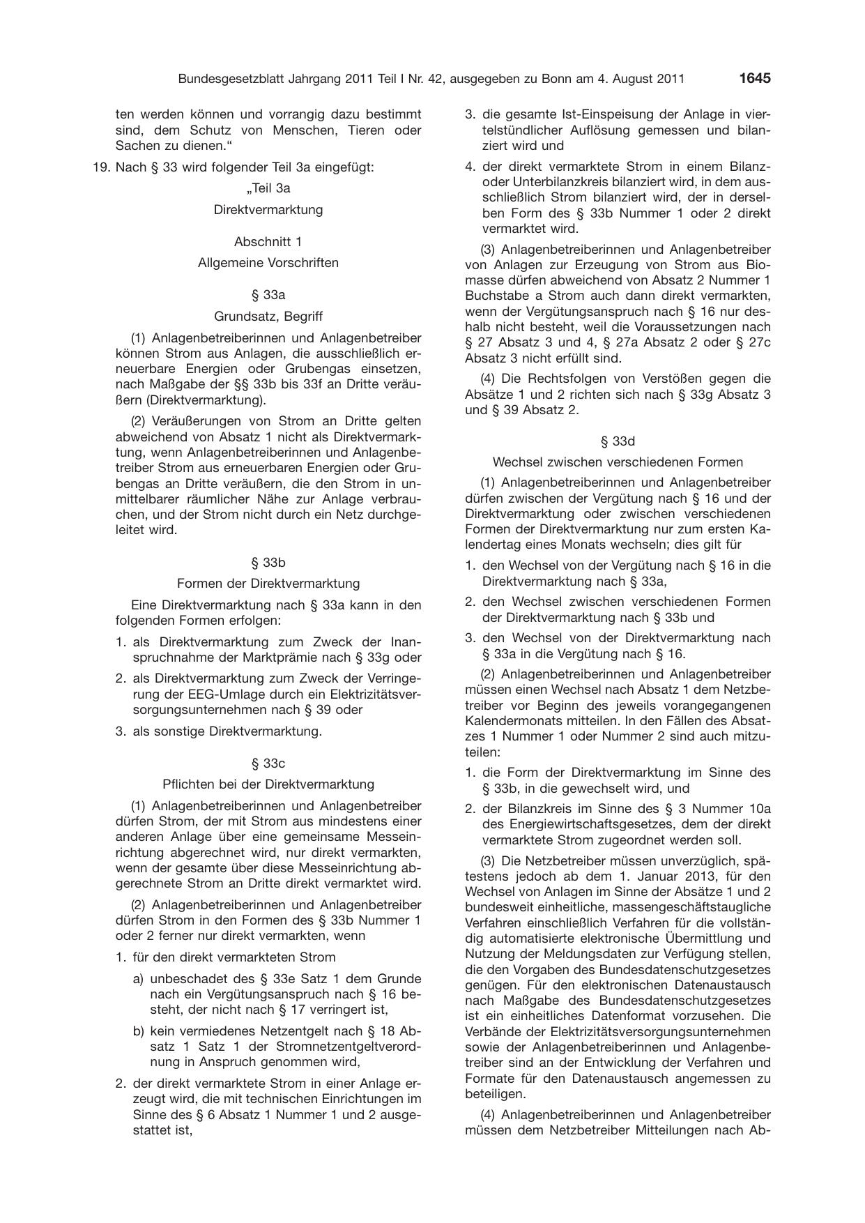 BGBl. 2011, Seite 1645 — Originalseite als Abbildung