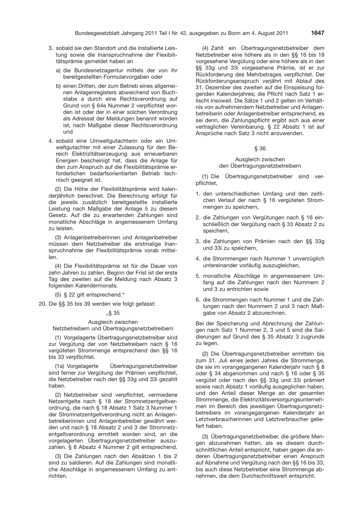 BGBl. 2011, Seite 1647 — Originalseite als Abbildung