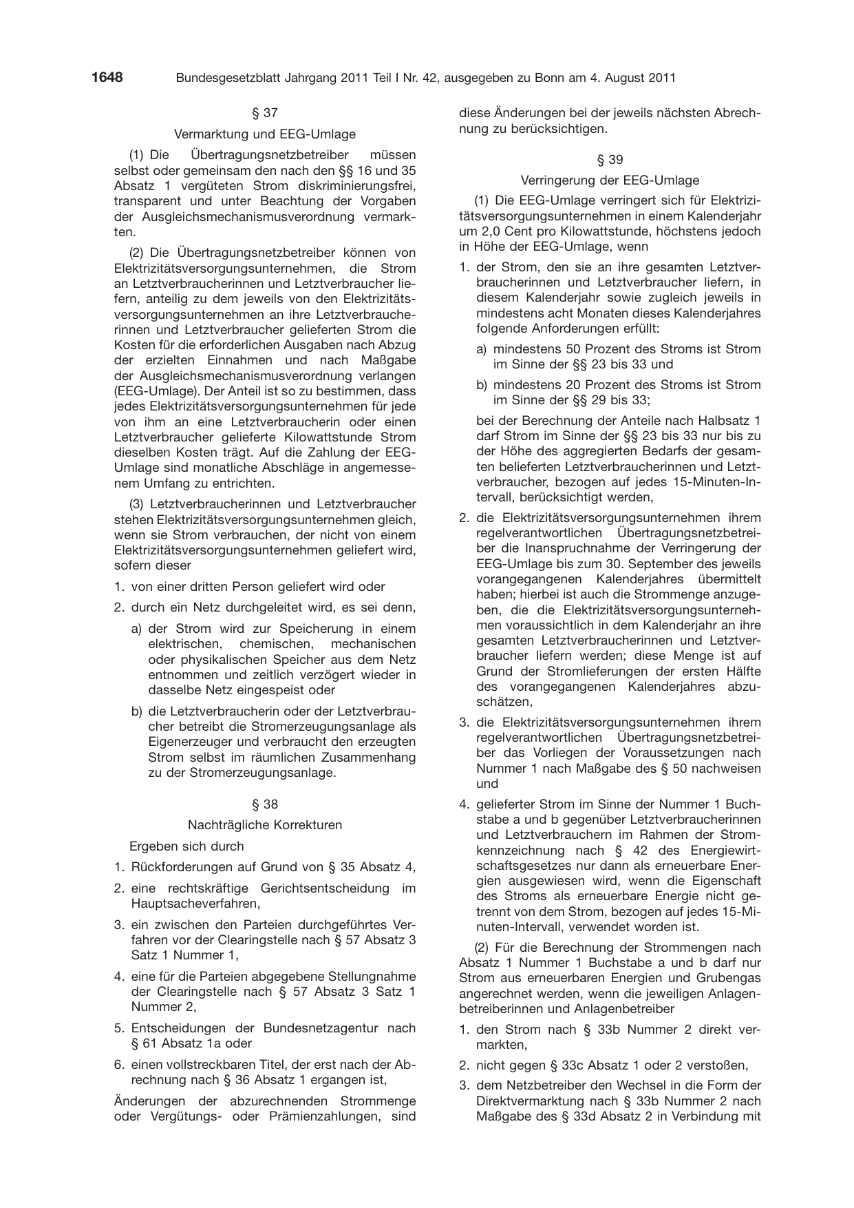 BGBl. 2011, Seite 1648 — Originalseite als Abbildung